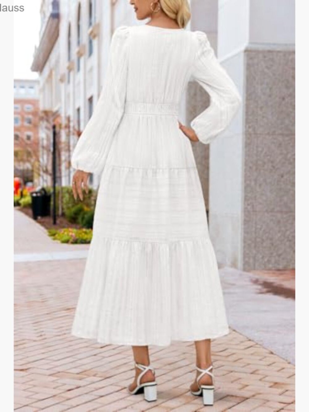 Long Sleeve V Neck Tiered Cotton Maxi Dress with Pockets Midi Casual - Picture 3 of 7